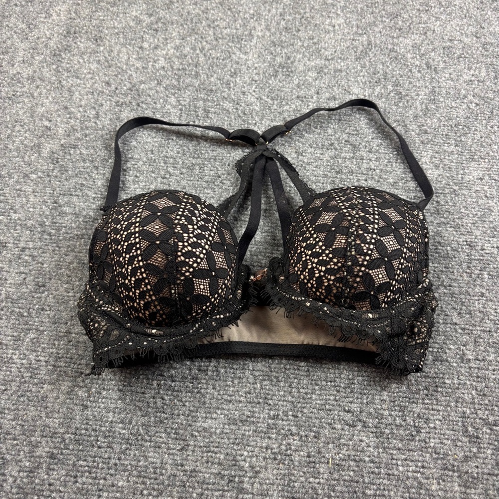 VICTORIA’S SECRET Women’s Dream Angels Lined Demi Black/Tan Lace Racerback - 32C